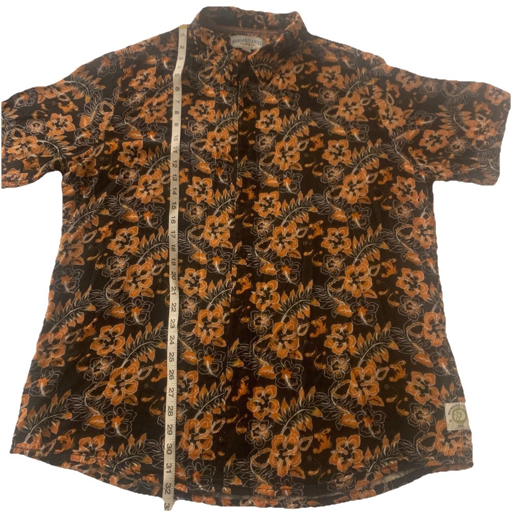 Margaritaville Shirt XL Black Orange Hawaiian Floral‎ Button Up Short Sleeve Men - Picture 4 of 7